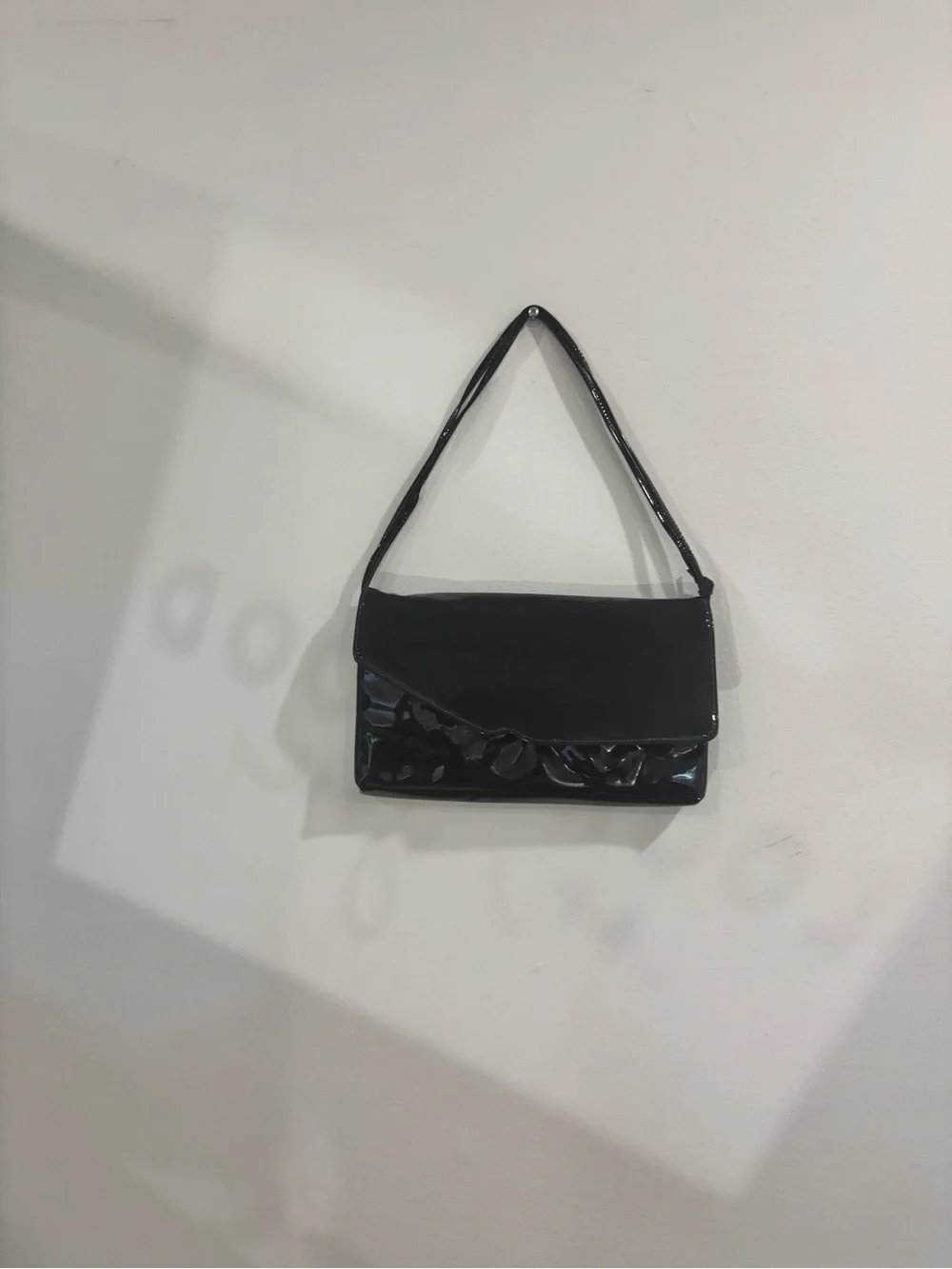 Vintage Black Patent Shoulder Bag leather clutch unique design